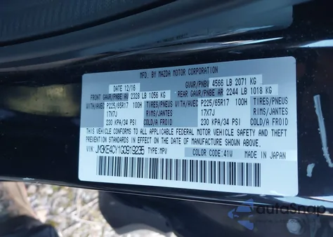 2016 Mazda Cx-5 Touring z USA, uszkodzony, nr VIN JM3KE4CY1G0919235
